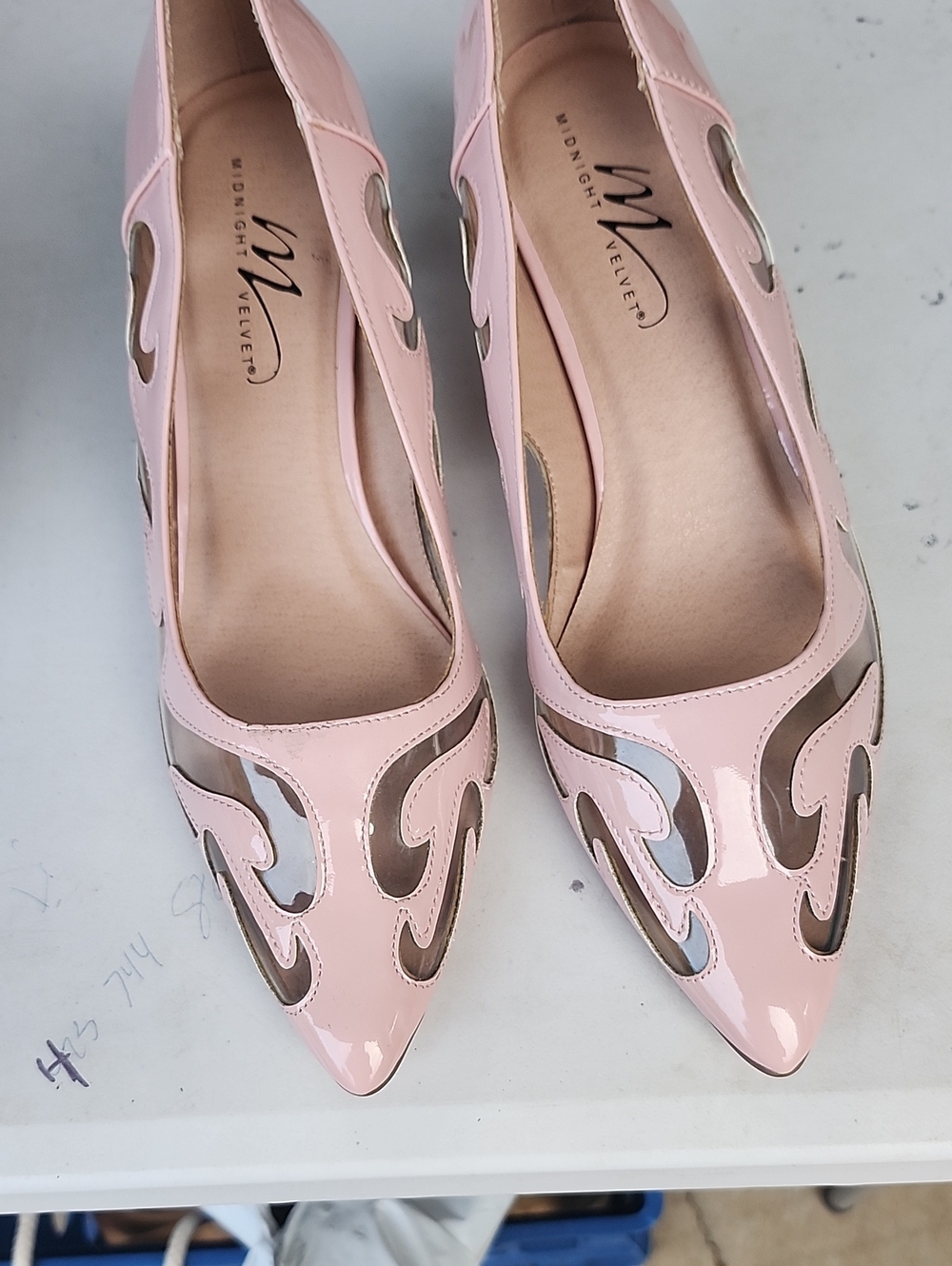 Midnight Velvet Pink Patent Pointed-Toe Heels with Cutouts